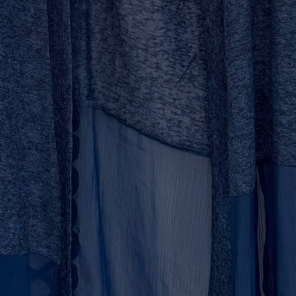 August Silk Denim Blue Open Front  Lace Back Cardigan / Size Large NWT - Picture 13 of 13